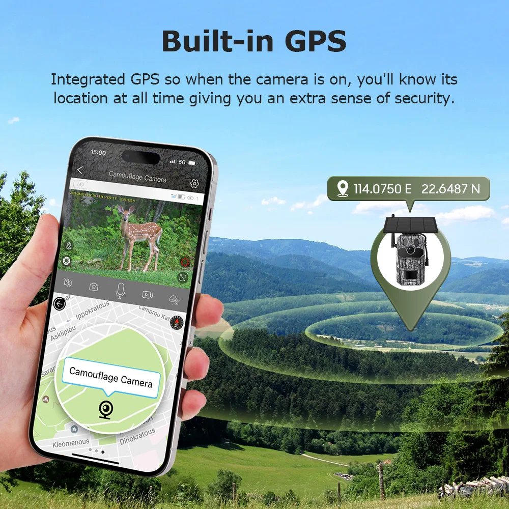 HD 4K Solar 4G Smart GPS Positioning Hunting Camera Waterproof Animal Camera Support Outdoor Monitoring Temperature Detection hunting trail camera trail camera
