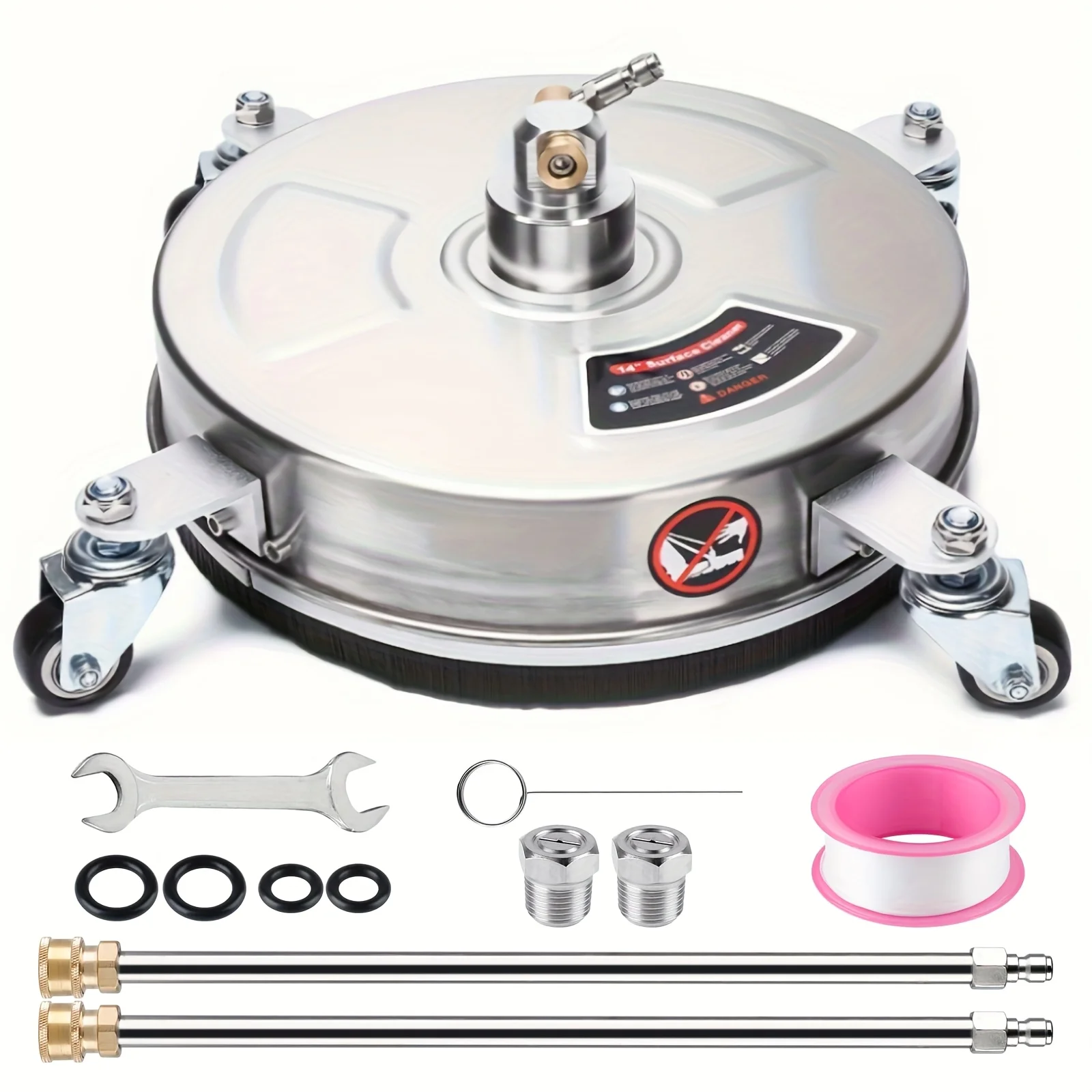 מנקה משטח למכונת לחץ 14 עם 4 גלגלים מורחבים, 4000psi, פלדת אל-חלד, אביזר למכונת חשמל למסלול הנעה