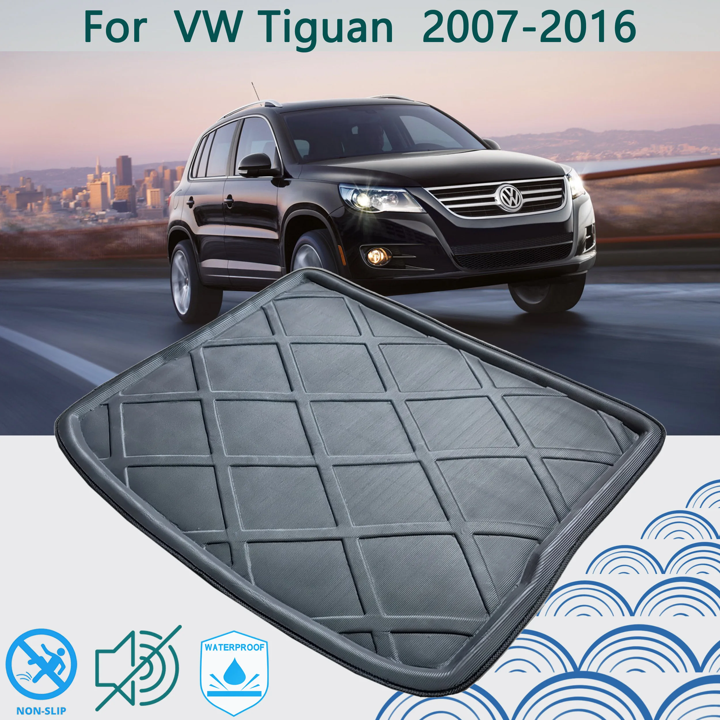 Kovvar Kofferbakmat geschikt voor Volkswagen Tiguan 2016-2024 Uitvoering: Allspace | 7-zits | Enkel passend voor modellen met hoge laadvloer | Kwaliteit: Basic