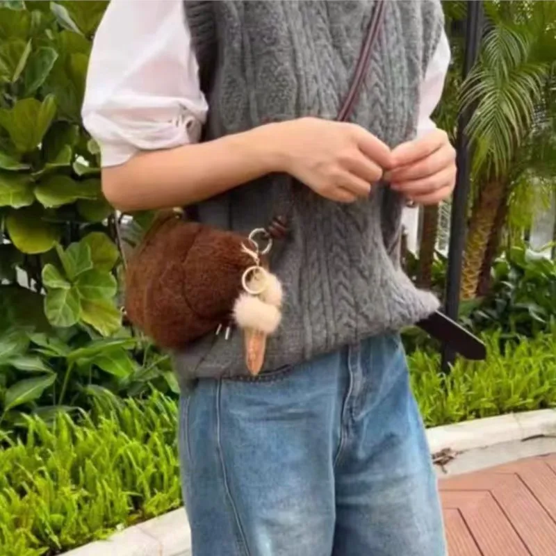 JIAERDI Cute Lambswool Croissant Bag Women Retro Brown Compact Shoulder Bag Ladies Korean Personalized Casual Crossbody Bag 2025