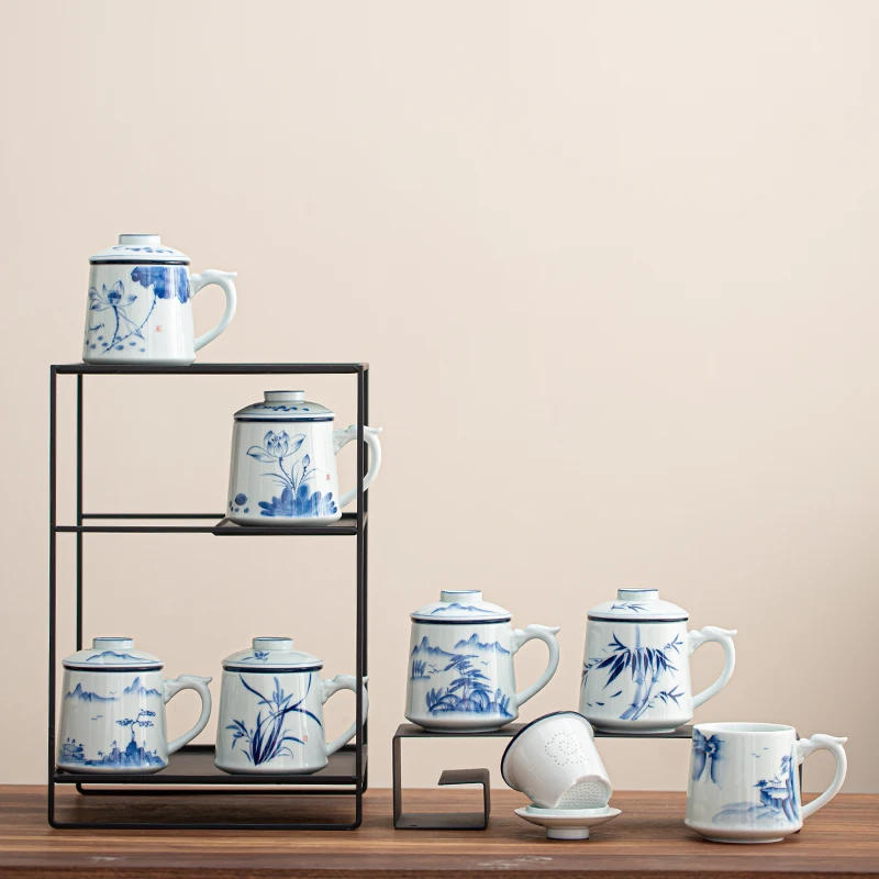 Chinese Style Ceramic Mugs, Home Personal Office Creative Teacup With Cover, Filtered Tea Water Separation, Tea Cups, 500ml, 1Pc