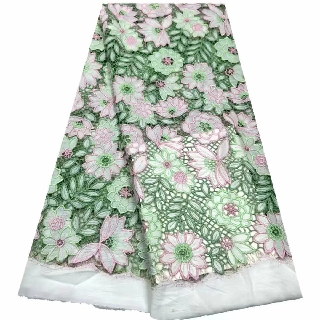 

2024 Latest Nigerian Guipure Cord Lace Fabric High Quality African Water Souble Lace Fabric For Wedding Dress