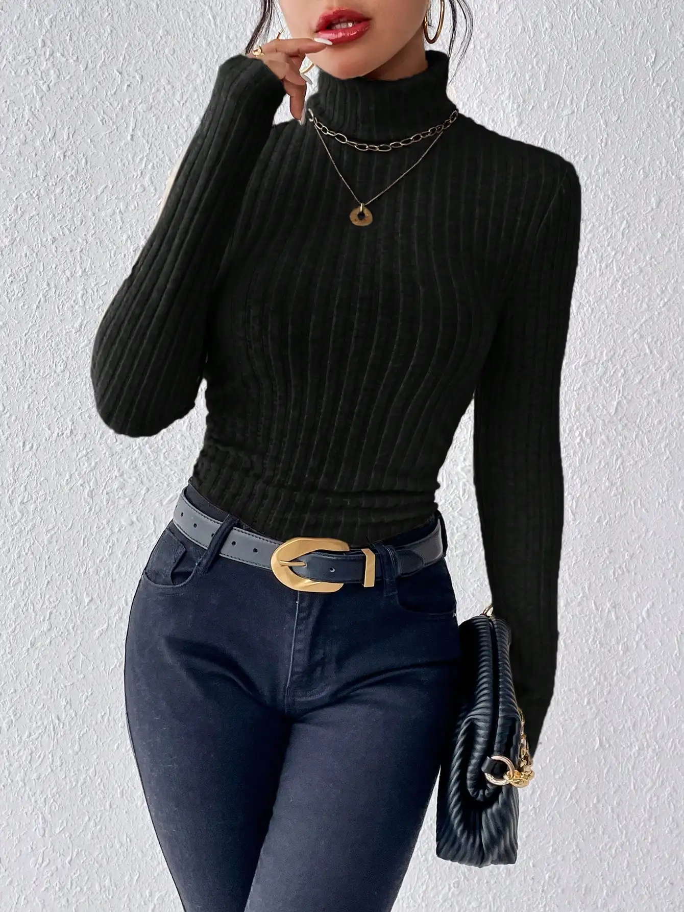 Elegant Solid Basic Knitted Tops New Women Turtlneck Sweater Long Sleeve Casual Slim Pullover Fashion Simple Style Design 6