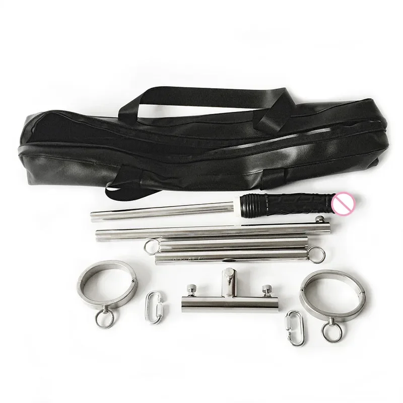 Stainless Steel Adjustable Spreader Bar Open Leg Devices Ankle Cuffs Dildo Anal Plug Restraints BDSM Bondage Sex Toys For Adults