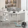 White L Shaped Corner Desk with Drawers, Reversible Modern L-Shaped Computer Desk with Storage Cabinet Shelves, Large Wood L 4