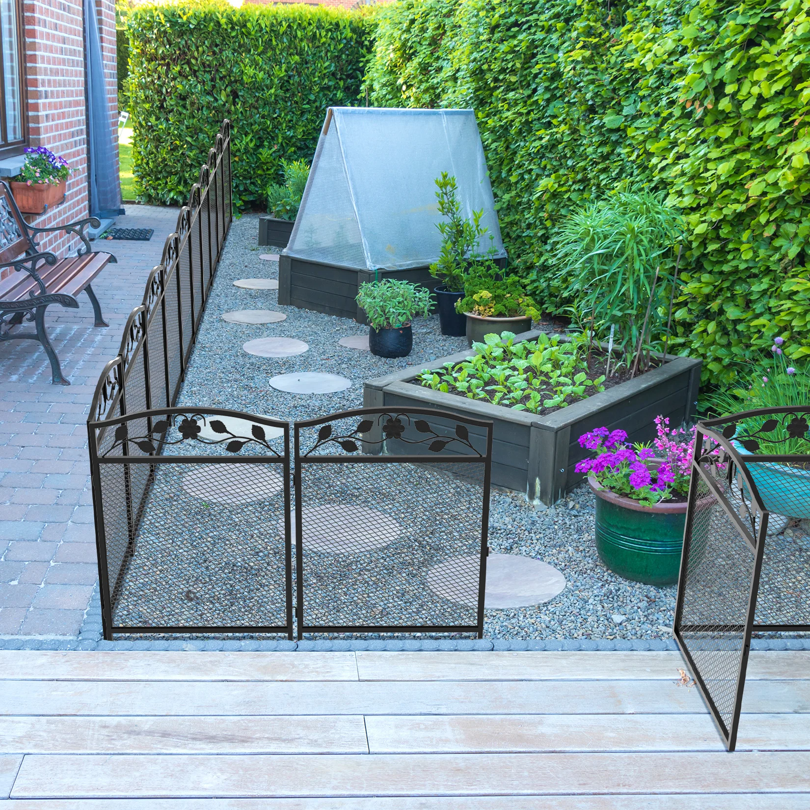 5pcs Garden Decorative Fence Panels Iron Lawn Border Metal Animal Barrier