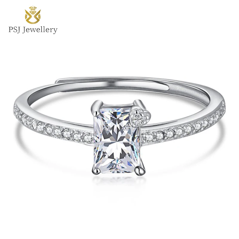 

PSJ Fine Jewelry Luxury Rhodium Plated Radiant Cut 0.75 Carat 5A Cubic Zirconia Resizable 925 Sterling Silver Rings for Women