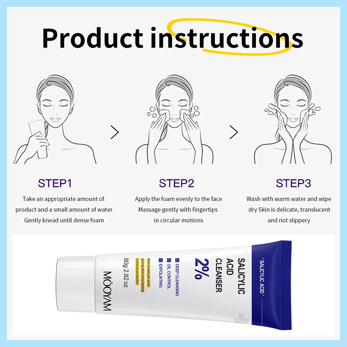 Salicylic Acid Facial Cleanser Deep Cleaning Moisturizing Face Wash Daily Face Cleaning Korean Skincare Product 4