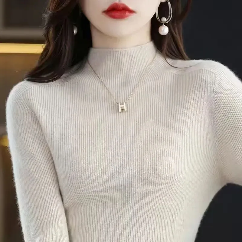 Solid Half Turtleneck Knit Sweater Women Autumn Winter Korean Long Sleeve Pullovers Fashion All Match Thick Warm Slim Jumper New - Image 3