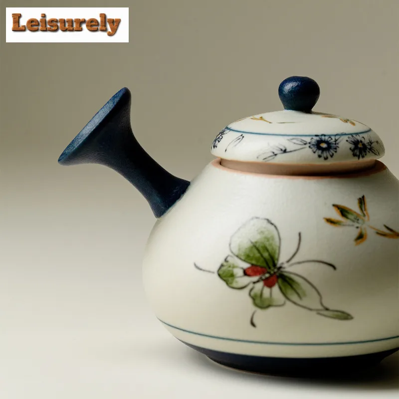 140ml Butterfly Orchid Side Handle Teapot Handmade Tea Infuser Pot Tea Making Kettle With Ball Hole Tea Ceremony Ornaments Craft