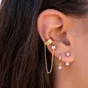 Boucles d'oreilles tendance en acier inoxydable pour femmes, 1 pièce, chaîne à Double perçage, fleur coréenne, Zircon, clous de perçage, bijoux à la mode