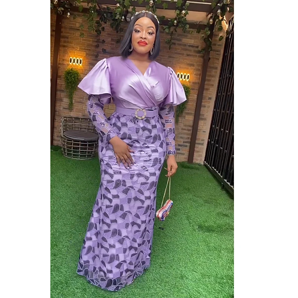 

African Wedding Party Dresses for Women Bodycon Summer African Women Sequined Long Sleeve Long Dress Dashiki African Dresses