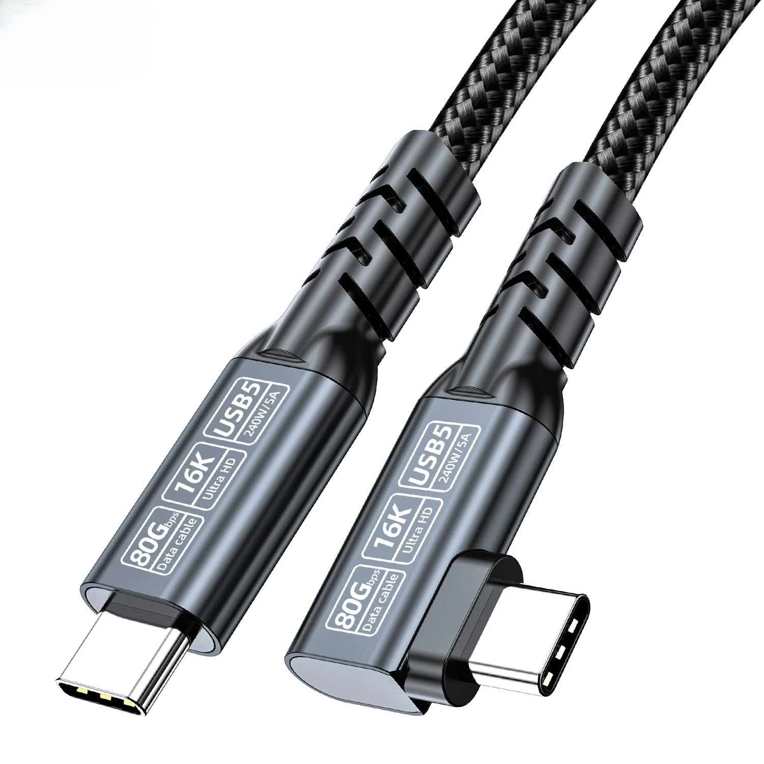 썬더볼트 5/4 90도 USB 5 타입 C to USB C 케이블 USB5/4 80Gbps 16K PD240W 고속 충전 데이터 케이블 맥북 프로 아이패드 SSD용