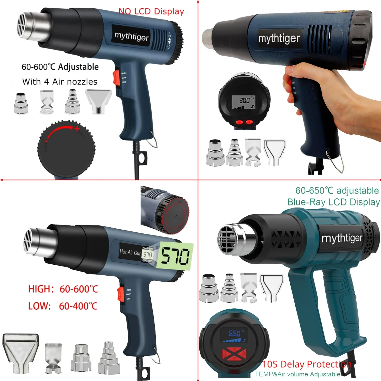 2000W Fast Heating Heavy Duty Heat Gun Kit Variable Temperature Control Overload Protection for Crafts Shrink PVC Peel Paint hot air gun heat gun mini hot air gun