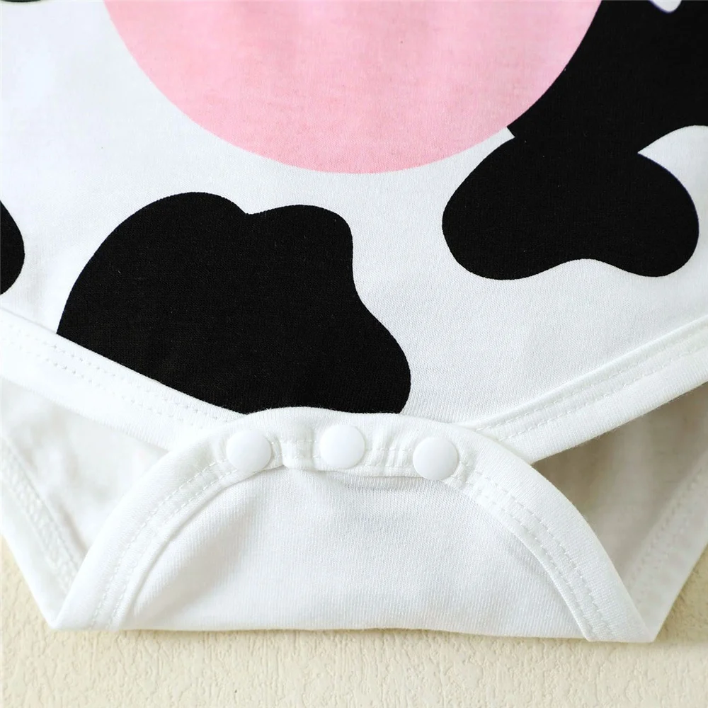 Summer jumpsuit Newborn Baby Boy Girl Cosplay Jumpsuit Cow Short Sleeved Bodysuit+Calf Hat Summer Lovely Romper 0-9 Months