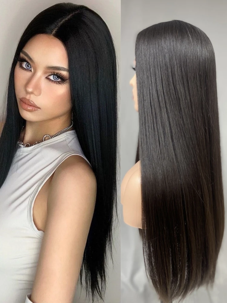 Women's wig silky straight style silk base cap natural human hair #1b black color 130% full density kosher jewish wigs