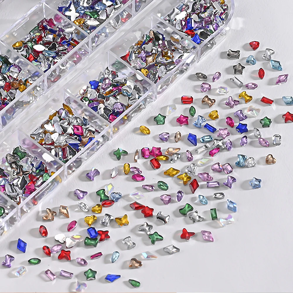 12Grids Mixed 3D Mini Nagel Strass Kunst Charms Pentagramm Herz Schmetterling Diamant Nagel Edelsteine Schmuck Teile DIY Maniküre Dekor – Detail 6