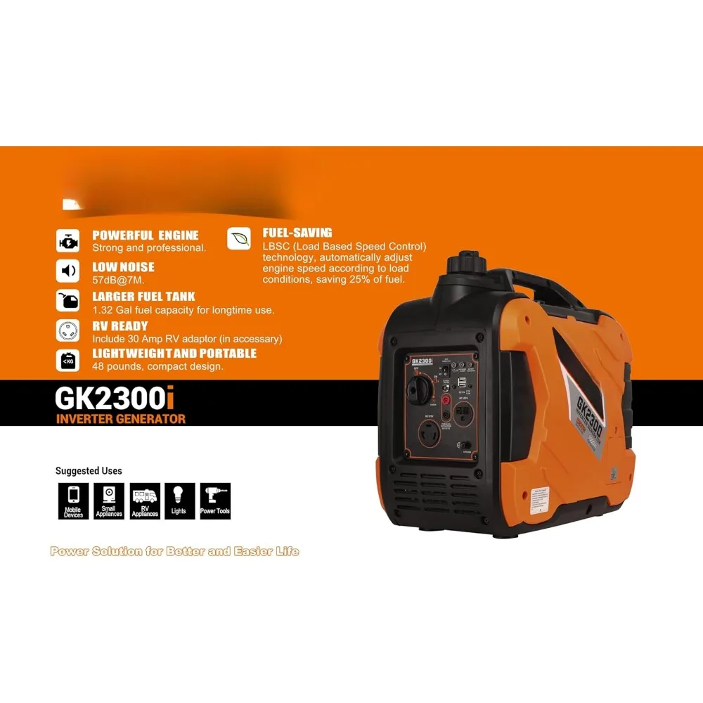 2300 Watt Portable Inverter Generator Ultra Quiet Gas Powered RV Ready CARB EPA Complied Ship to 50 States 3