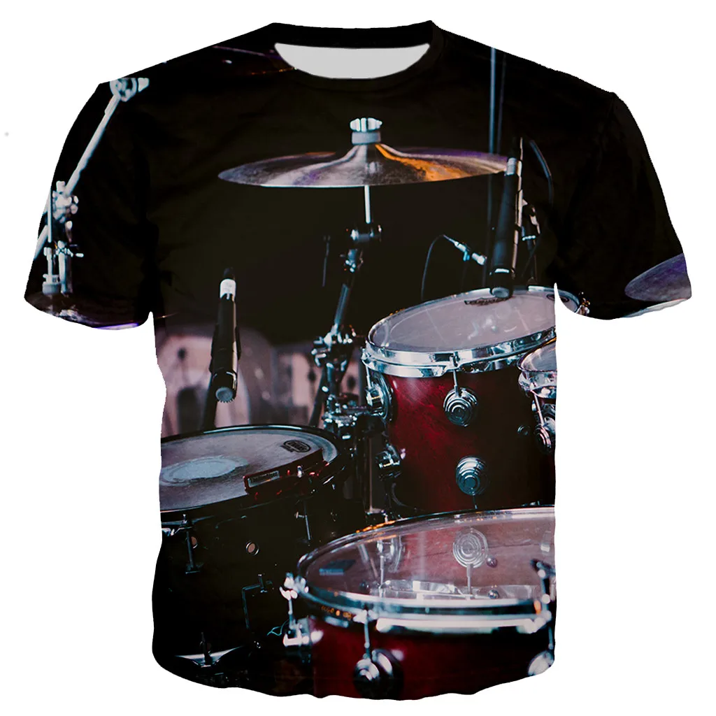 Summer Cool Street Men 3D Printed T-Shirt Rack Drum Retro Style Art Design Allentato O Collo Manica Corta Casual Top Di Grandi Dimensioni