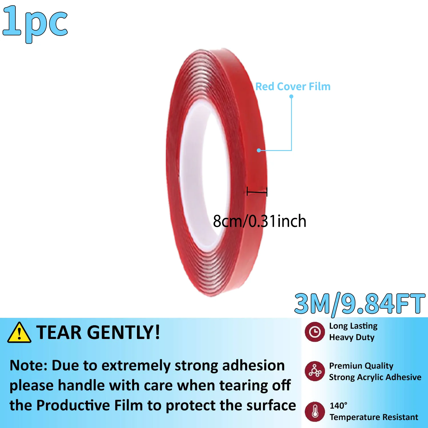 High-Strength Double-Sided Red Acrylic Tape for Screen Repair, Multiple Widths Available
