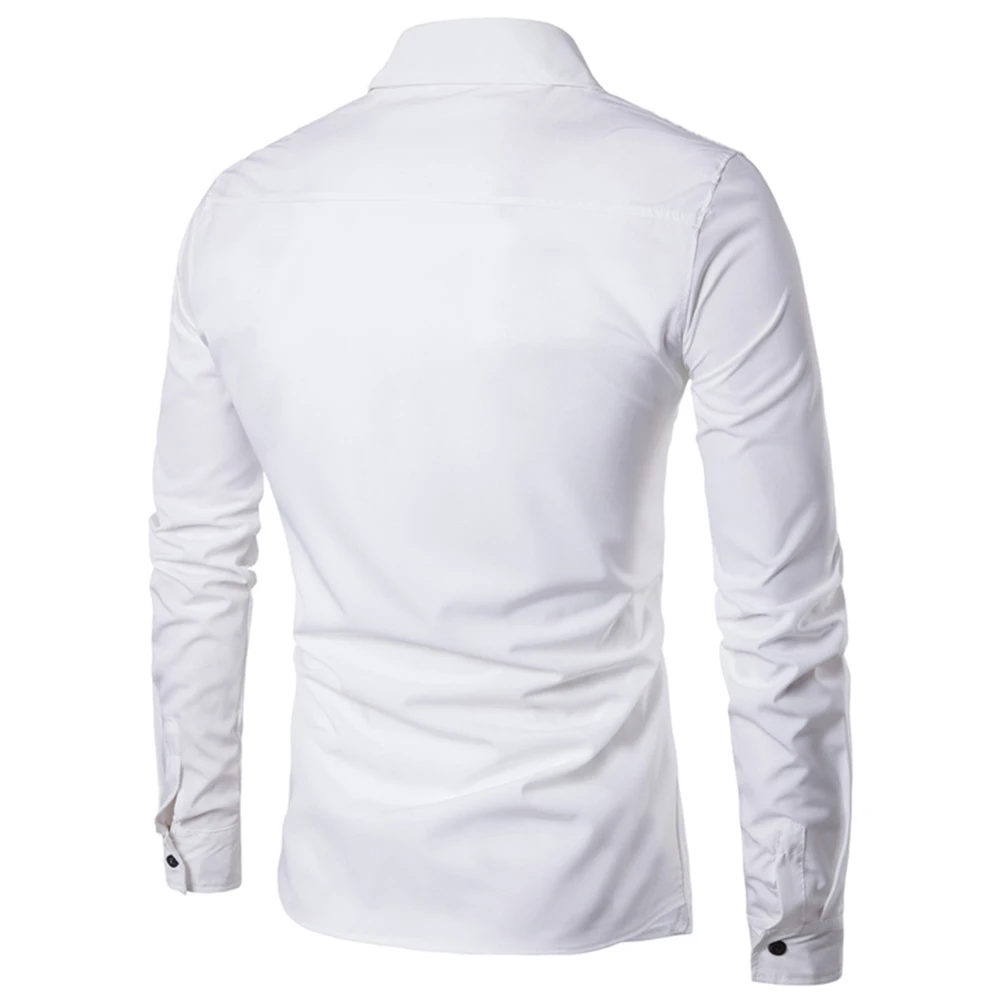 New Men's Casual Double Placket Shirts Single Breasted Lapel Collar Long Sleeve Dress Shirt Blouse Tops Man Clothes