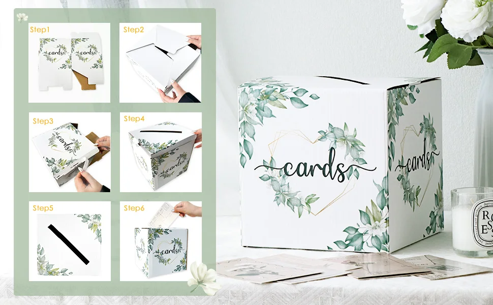 Description Picture 4 of itemWedding Card Box Foldable for Reception Love Eucalyptus Gift Card Box DIY Memory Money Card Box for Party Anniversary Supply