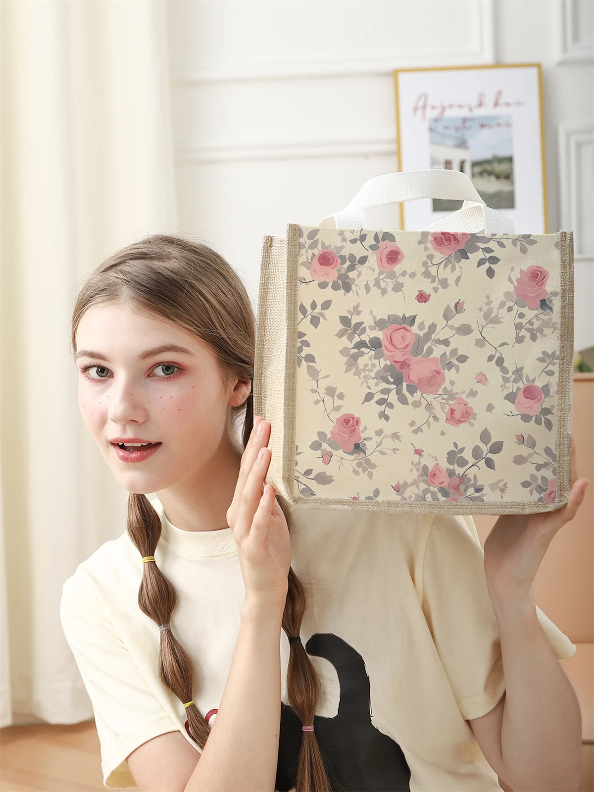 shopper bagHandbag portable lunch bag, casual handbag bento bag dinner bag large capacity camping student picnic food  bag