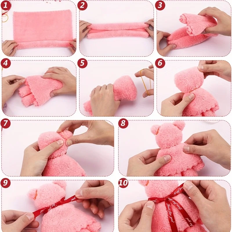 20pcs/10set Transparent Bag Teddy Bear Towel Gift Set Perfect for Wedding Souvenirs Christmas Valentine's Day and Birthday Gifts