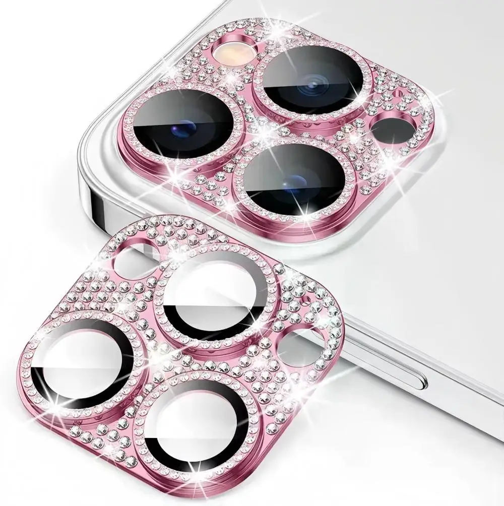 Luxury Diamond Metal Lens Protector with Full-Cover Tempered Glass