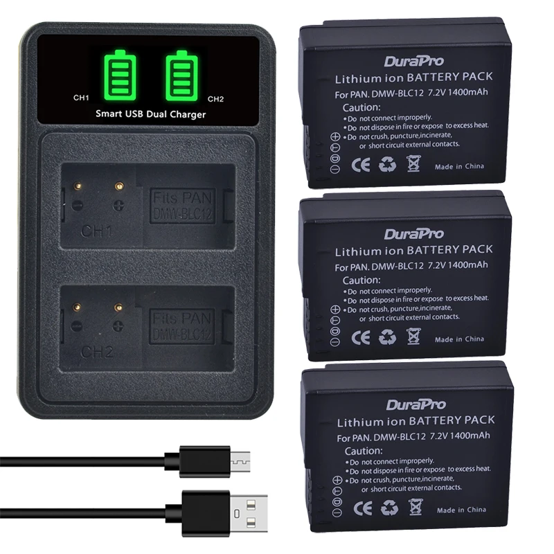 DuraPro DW-BLC12 DW-BLC12E Lot de 2 Batteries Chargeur USB avec LCD DuraPro DW-BLC12 DW-BLC12E Lot de 2 Batteries Chargeur USB avec LCD