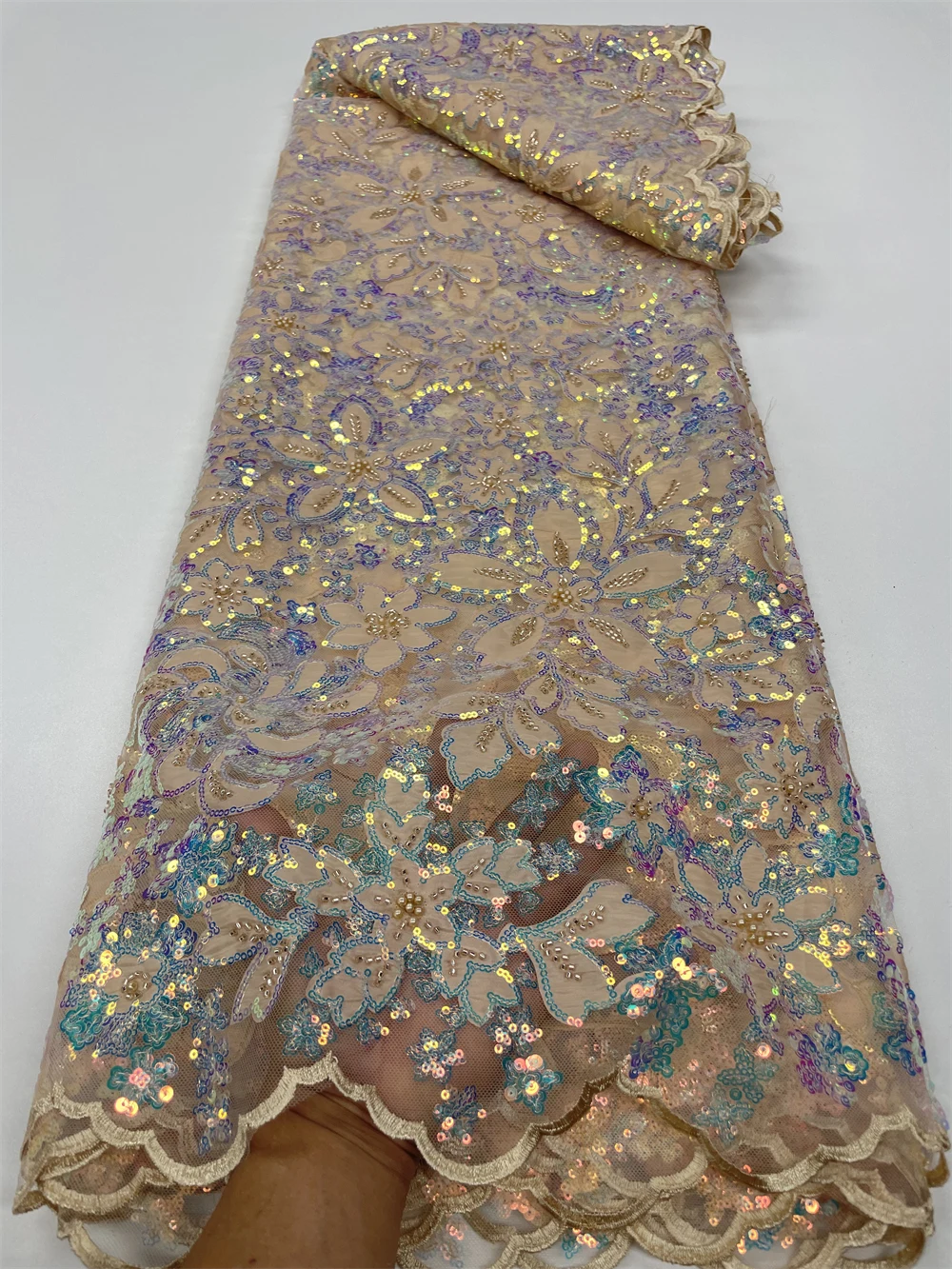 Luxury African Sequins Beaded Lace Fabric High Quality Groom Nigerian Wedding Bridal Embroidery French Tulle Sewing PL031-1 tulle fabric sequins jacquard lace fabric cotton voile lace fabric brocade lace fabric