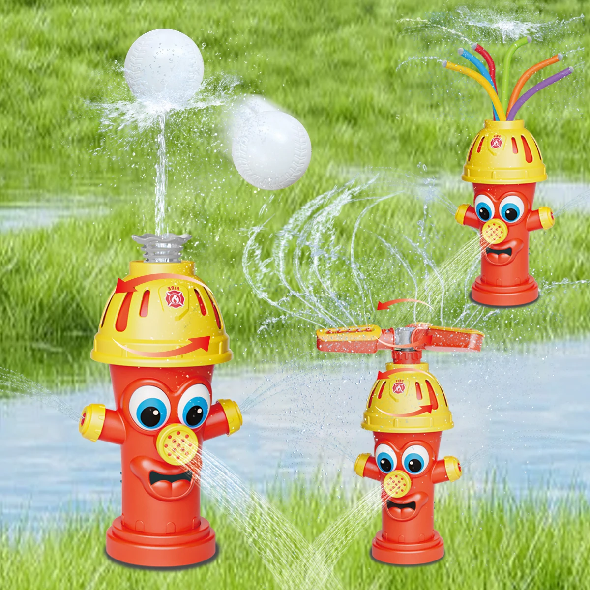 소화전 스프링클러 장난감, 잔디 정원 야외 물 분사 여름 놀이터 장난감 어린이용 인터랙티브 회전 스프링클러 장난감
