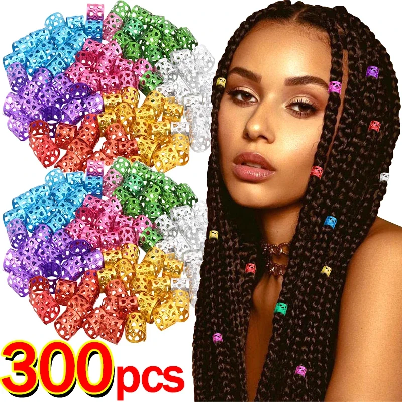 

100/300pcs Colorful Dirty Braids Beads Hairpin Gold Silver Dreadlock Hair Ring Adjustable Cuff Clip Jewelry Headwear Accessories