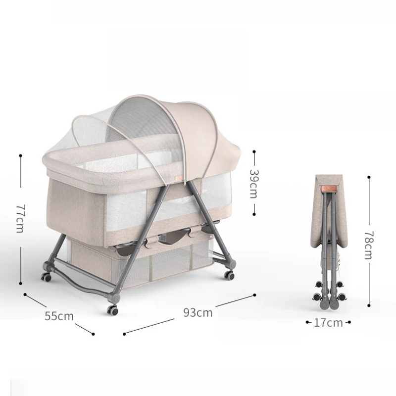 Portable Movable Crib Foldable Adjustable Splicing Big Bed Baby Cradle Bed Multifunctional Children's Corralitos Para Bebes