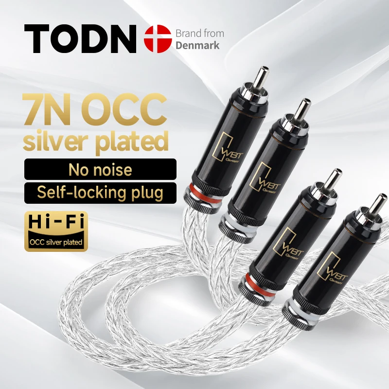 TODN Hi-End 8AG Silver Plated OCC 16 Strands Audio Cable With WBT RCA Plug Cable HIFI 2RCA TO 2RCA Cable