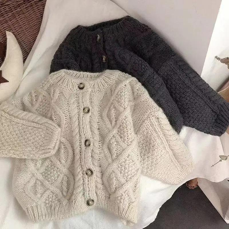 

Однотонный вязаный свитер для девочек, пальто, верхняя одежда, Осенние новые детские шерстяные вязаные топы, Зимний пуловер, милый свитер для малышей