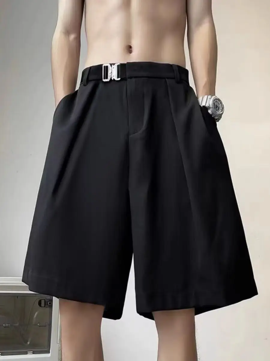 

Japanese casual suit shorts men summer wide legged large size loose lazy simple trend versatile men five point pants mid pants