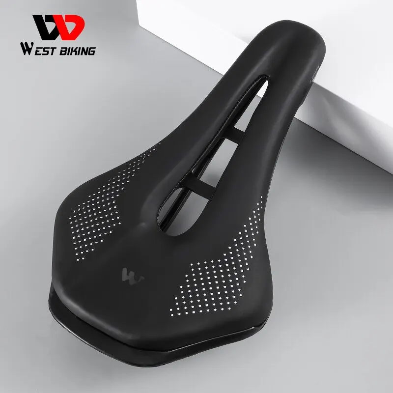 WEST BIKING Ultralight Mountain Bicycle Saddle MTB Short Nose Road Bike Seat PU Leather Hollow Prostatic Saddle Bicycle Parts bicycle saddle
