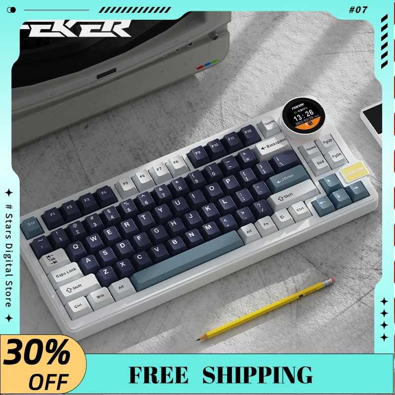 

Механическая клавиатура FEKER K75, Беспроводная игровая клавиатура с поддержкой Bluetooth, трехрежимная, RGB, с полной клавишей, с возможностью замены клавиш, с возможностью настройки