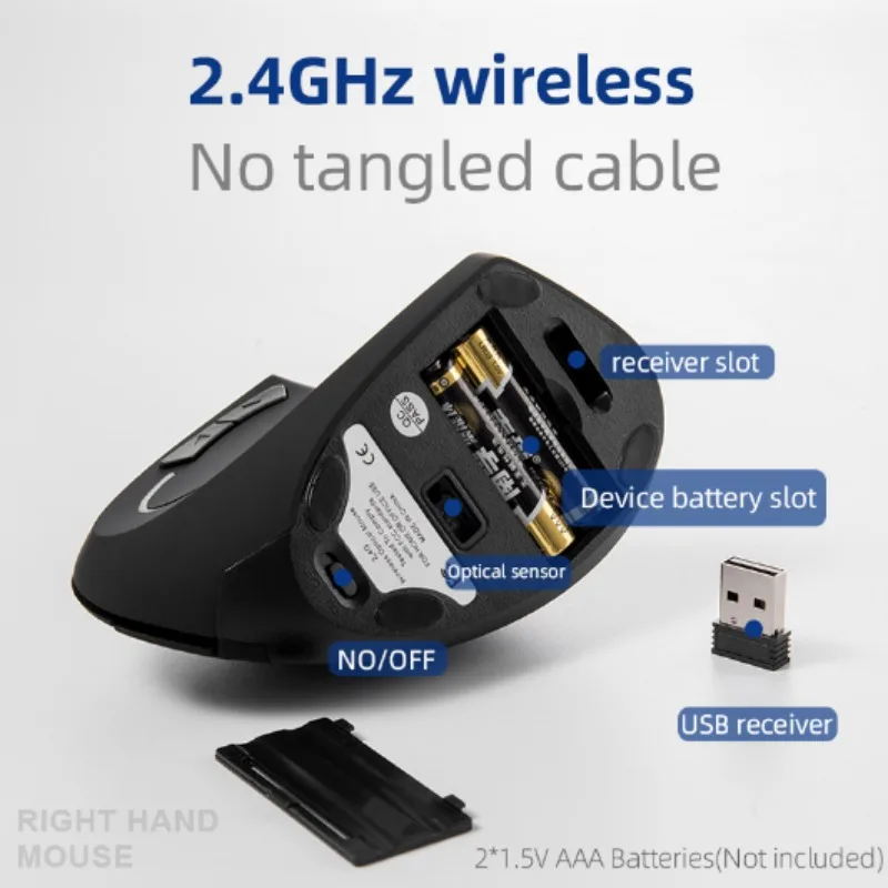 Wireless Mouse 2.4G Vertical Game Ergonomics 1600DPI PC Laptop Office Mini Game