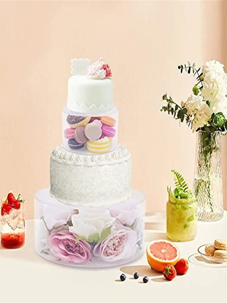 Description Picture 2 of item2pcs Clear Acrylic Cake Stand, Fillable Cylinder Cupcake Dessert Display Stand for Wedding Birthday Party, 10"+ 6 "