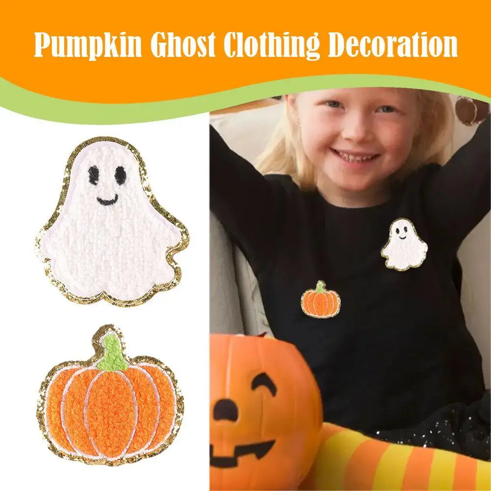 

Новинка, нашивка с изображением тыквы, призрака, синели, патчи с утюгом, Симпатичные Блестящие нашивки с вышивкой, нашивка для джинсов, курток, поделок своими руками, I7A1