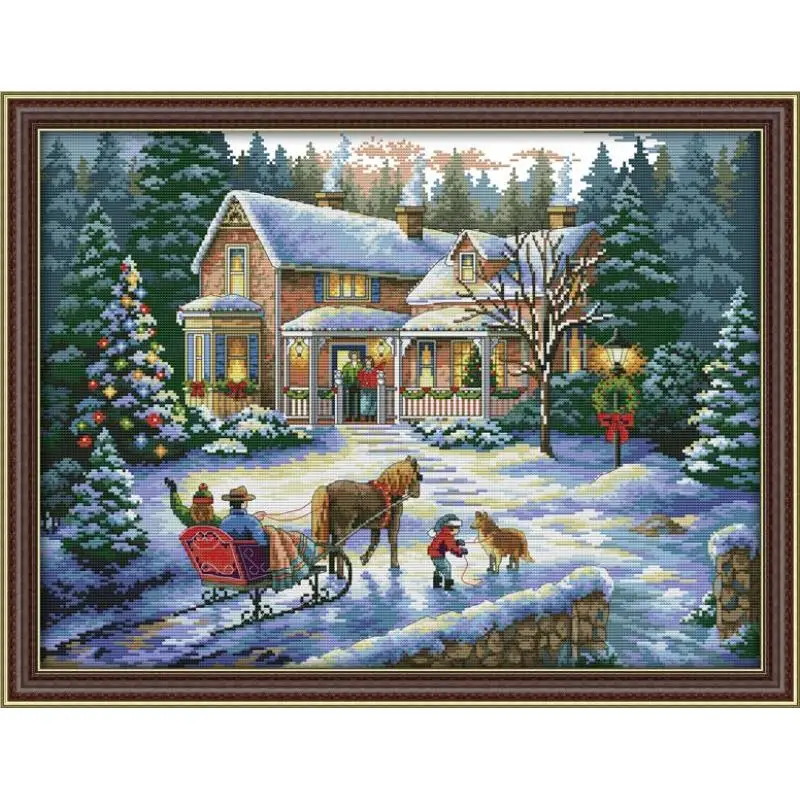 Winter Snow Scene Christmas Series Cross Stitch 11CT 14CT Cross Stitch Kit Embroidery Needlework DIY Christmas Decoration Gift cross stitch kit