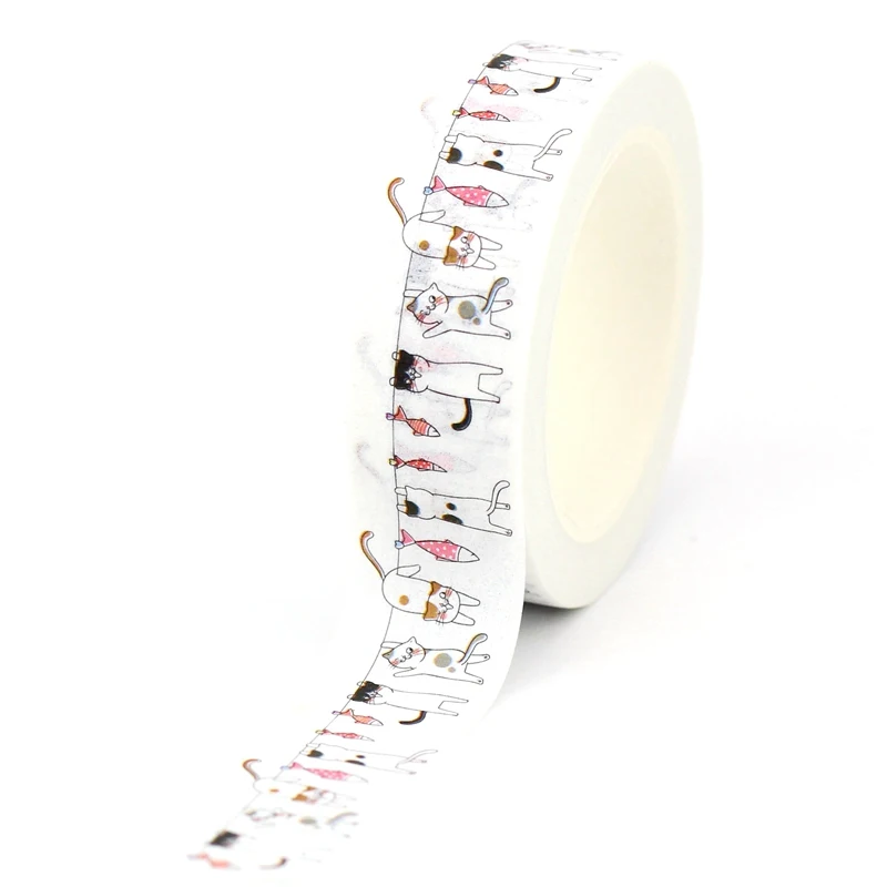 NEW 1PC 10M Decorative Cute Cats Kawaii Animal Masking Paper Washi Tape Set for Scrapbooking Stickers Journaling Stationery 6