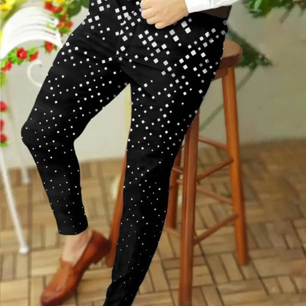 Men's Social Oversize Pants Straight Slim Grid Printed Pencil Pants for Men Business All Match Formal Zipper Trousers Daily Wear