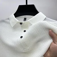 Summer New Men's POLO Shirt Casual Breathable Comfortable Solid Color Button-Down Lapel High-Quality Short-Sleeved Tops 2