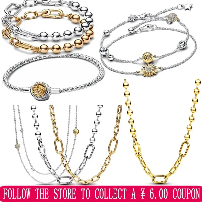 New Women's Boutique Jewelry 925 Sterling Silver Original Logo ME Series Bracelet Metal Bead Ring Chain Necklace DIY Jewelry