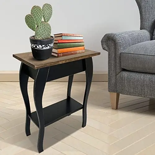 

End Table- Amish Handmade Slim Side Table for Living Room, Bedroom, Entry Way, & Hallway, Thin Narrow End Table with 2-Tiere Sma