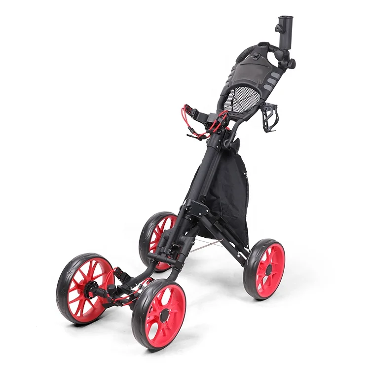 Nice Quality Manufacturer 4 Wheels Foldable Golf Trolley Aluminum Frame Golf Push Buggy