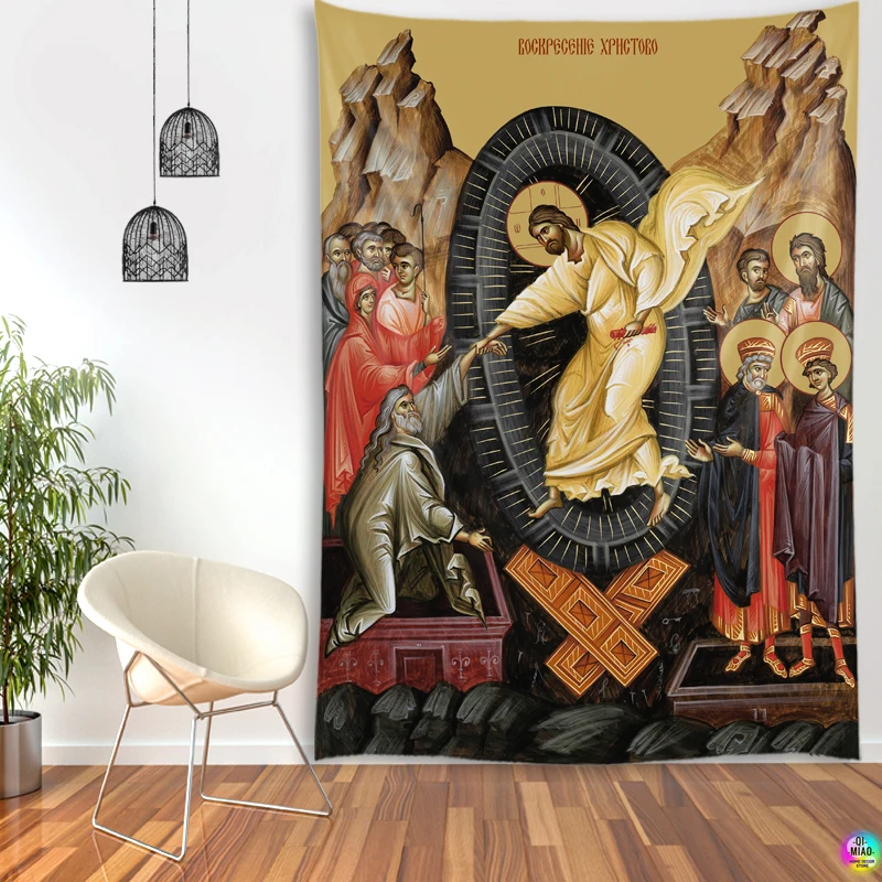 Christus Auferstehung Wandteppich Jesus Mittelalterliche Wanddekoration Hängende Vintage Spitze Ostern Wandteppiche Home Decor Raumdekoration – Detail 3